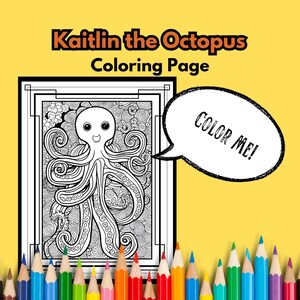 Kaitlin the Octopus Coloring Page, Printable Adult Coloring Page