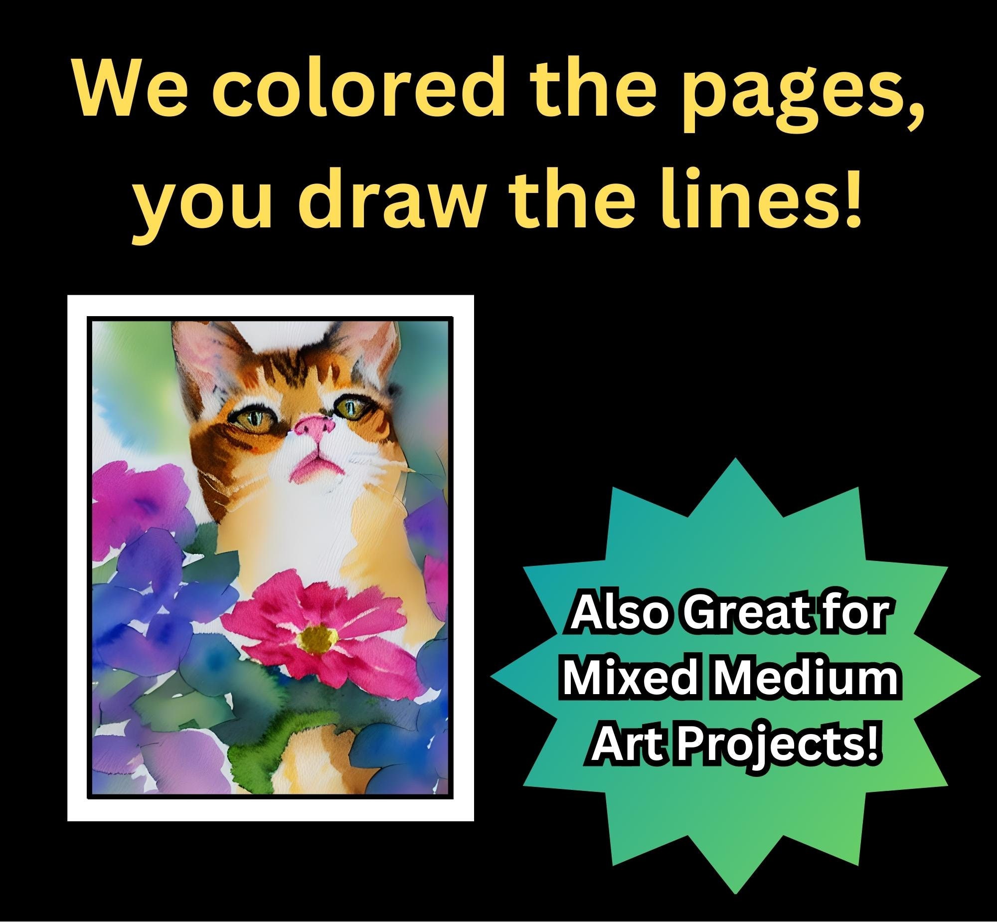 Reverse Coloring Pages of Cats in Flowers 10 Pages Mini Bundle B - Etsy