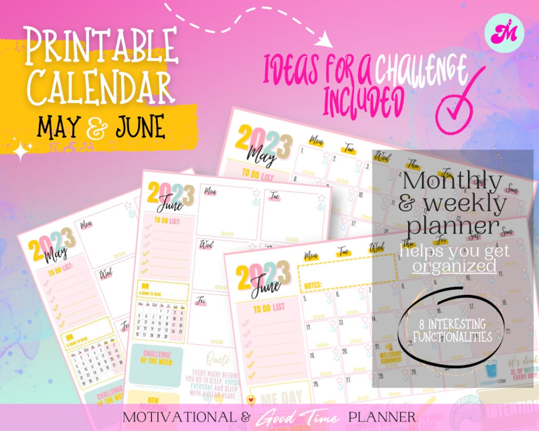 Printable Motivational Calendar Monthly & Weekly Planner - Etsy