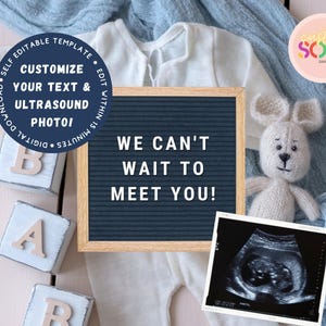 Boy Digital Pregnancy Announcement Reveal, Teddy Bear Baby Announcement, Boy Blue Social Media Gender Reveal Editable Canva Instant Download
