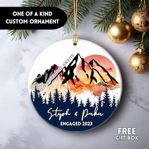 Engaged Mountains Ornaments, Engagement Mountain Sunset Ornament, First Christmas Engaged Suncatcher, Our Adventure Waits Mountain Keepsake