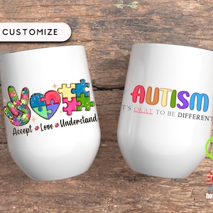 Vaso de vino portátil para profesores de autismo, vaso para autismo, regalos de Autism Speaks, vaso de vino de Autism Speaks, organización benéfica para el autismo, arcoíris para el autismo