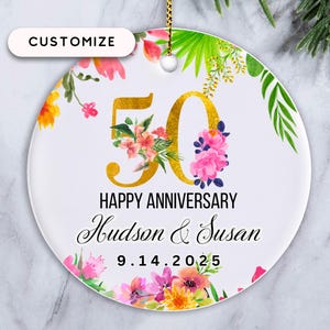 50th Anniversary Ornament, Personalized Anniversary Gift 10th 25th 40th 50th Ceramic Christmas Gift, Golden Anniversary Year Gift from Kids