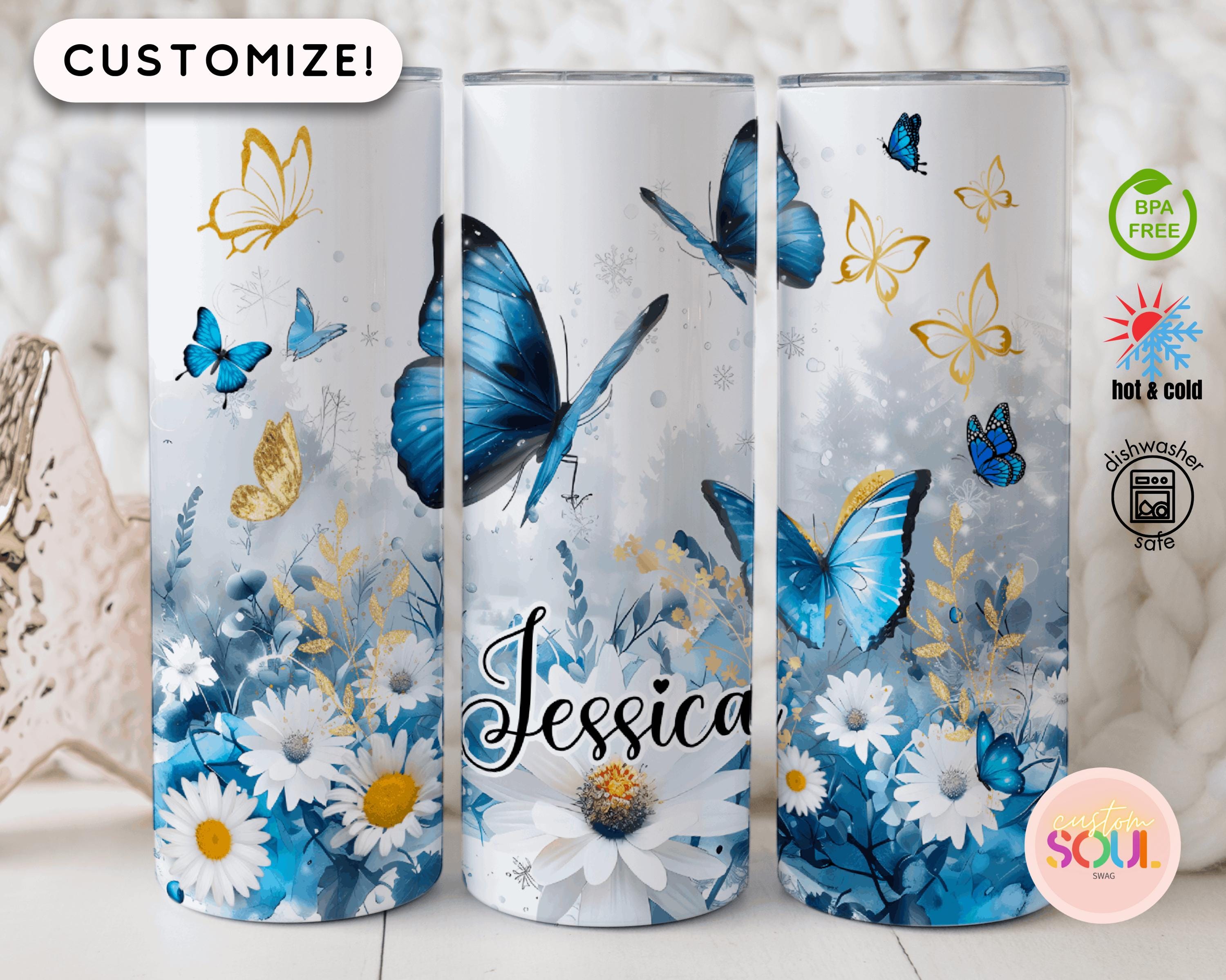 Blue Butterfly Tumbler, Blue Butterfly Gifts, Blue Butterflies, Butterfly Lover, Butterfly Cup, Butterfly Travel Cup, Gifts for Her Blue