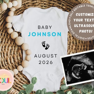 Anuncio de embarazo digital de Onsie, Canva editable para redes sociales, revelación de género de bebé niño, revelación de género de bebé niña, tablero de letras, descarga instantánea
