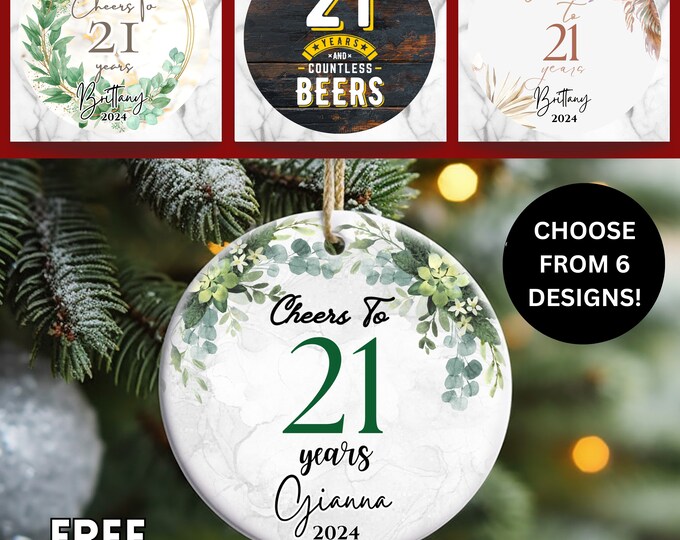 21st Birthday Drink Personalized Christmas Ornament Shot Glass Whiskey