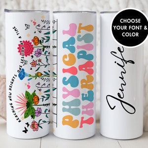 Personalized Physical Therapy Gift for Physical Therapist Tumbler, Custom PT Cup, PT Mug, Physical Therapy Mug, Therapist Gift Retro Flower