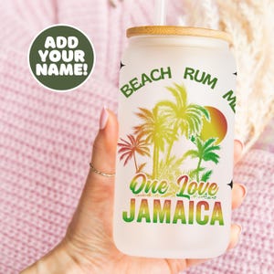 Jamaica Vacation Tumbler, Jamaica Vacation Cups, Jamaican Family Vacation Frosted Glass Cup, Jamaica Coffee Cup, Jamaica Frosted Tumbler
