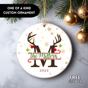 Reindeer Alphabet Letter Christmas Ornament, Custom Letter Ornament, Custom Family Name Reindeer Christmas Keepsake, Antler Letter Christmas