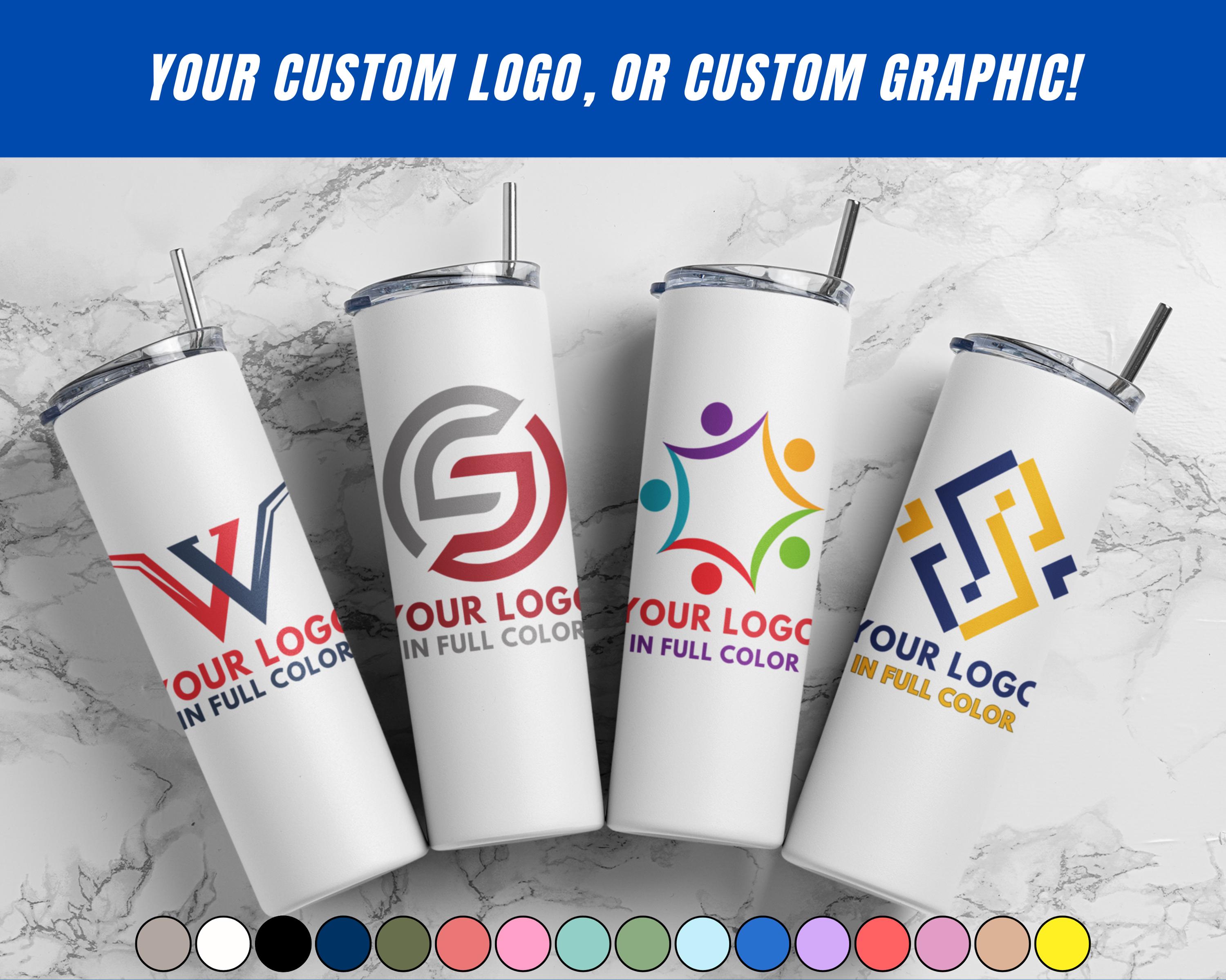 Custom Printed 20oz Tumbler, Corporate Cup with full color logo, Custom Printed Travel Mug, Business Logo Wholesale Bulk Insulated Tumblers