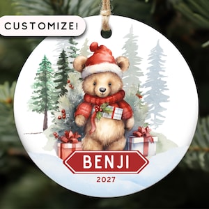 Teddy Bear Christmas Ornament, Teddy Bear Holiday Gift, Cute Holiday Bear Ornament, Keepsake for Child, Santa Bear, Santa Teddy Ornaments