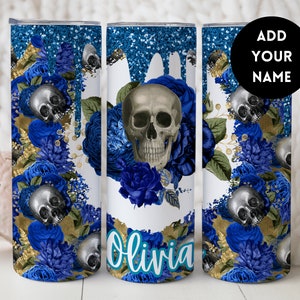 Floral Skull and Skeleton Tumbler, Custom Floral Skulls Tumbler, Halloween Tumbler, Personalized Skull Gifts for Women, Halloween Cup Skull