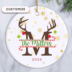 Reindeer Alphabet Letter Christmas Ornament, Custom Letter Ornament, Custom Family Name Reindeer Christmas Keepsake, Antler Letter Christmas