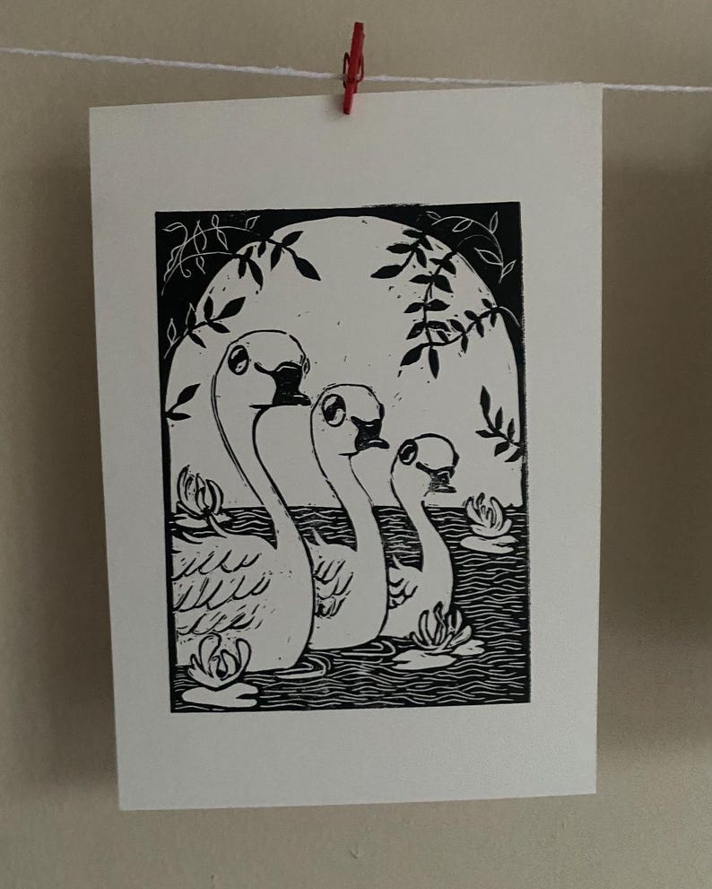 CHILDREN OF LIR - Original Linocut Print -A5 - Etsy