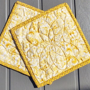 Handmade Quilted Mug Rugs – Reversible – Set of 2 – Yellows & Tans