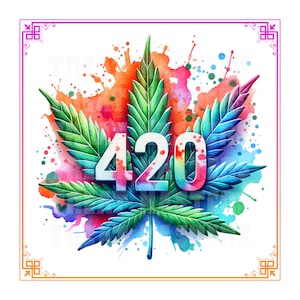 420 Aquarell Marihuana Blatt Unkraut Cannabis Pflanze PNG SVG Rauchen Stoner Hippie Sublimation Layered Pot Geschenk für Ihn ihren Digitaler Download