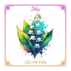 Mayo Mes de Nacimiento Flor Acuarela Clipart PNG SVG Imagen Lirio del Valle Ramo Floral Cumpleaños Amante de las Flores Madres Regalo Digi Descargar