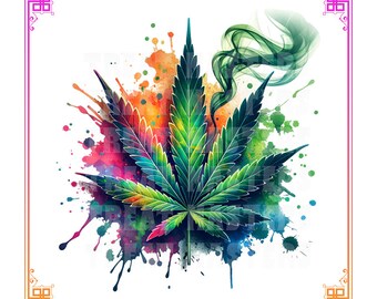 Watercolor Marijuana Leaf Clipart, Stoner Design (PNG, SVG Digital Download)