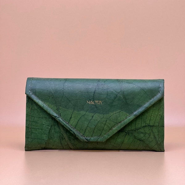 Elegantes Leder Damen Portemonnaie Muttertags Geschenk Geldbeutel minimalistisch Jubiläumsgeschenk für Damen aus Teak Blatt Leder