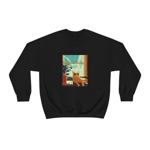 Cat With Sunglasses Art, Unisex Heavy Blend Crewneck Sweatshirt, Cat Art Sweatshirt, Relaxing Cat Art