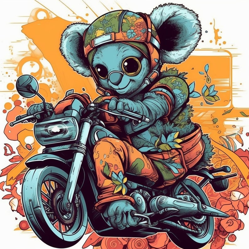 Crazy Cartoon Koala Riding a Motorcycle Etsy