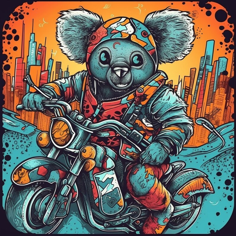 Crazy Cartoon Koala Riding a Motorcycle Etsy