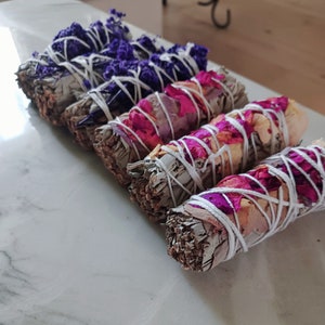 Floral White Sage Floral White Sage Stick Spiritual Sage Bundles Hand Bundled Floral Sage Smudge Sticks White Sage with Flower Smudge Stick