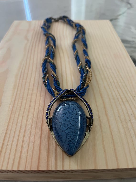 Blue Agate Gemstone Necklace Handmade Vintage Agate Necklaces