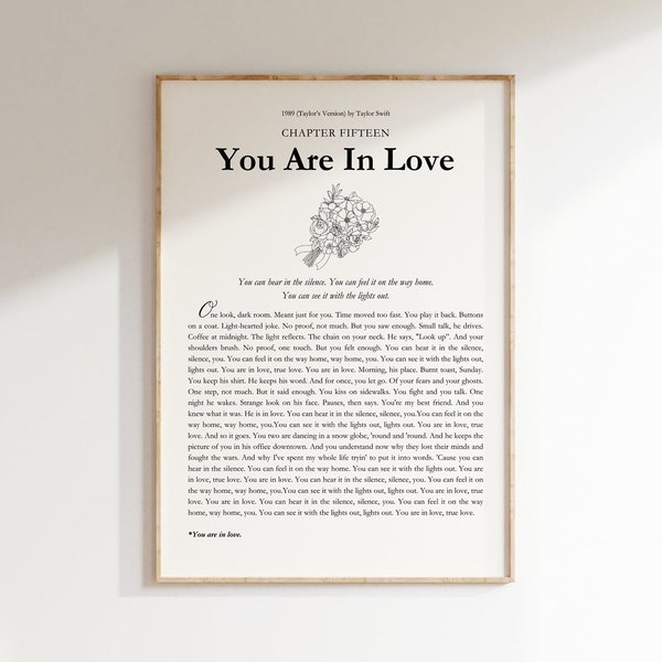 You Are In Love Lyrics Digital Print | 1989TV By Taylor Swift | Vintage minimalist printable wall art | Swiftie gift bedroom or dorm decor