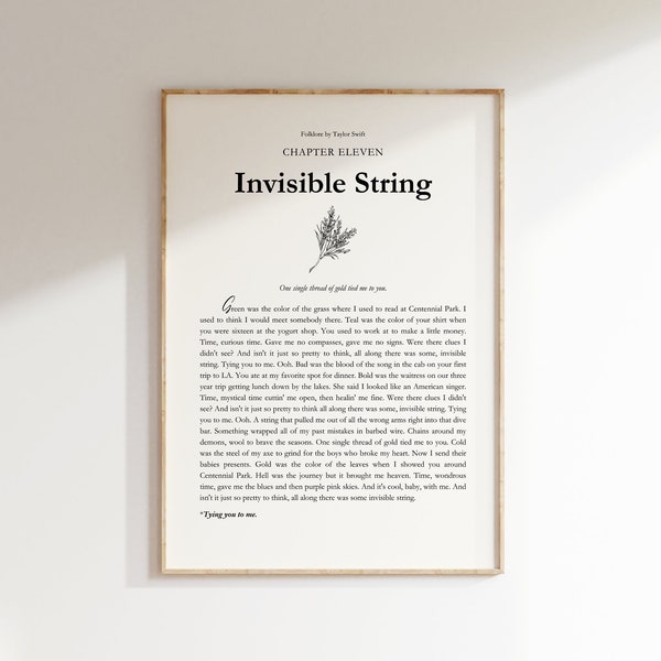 Invisible String Digital Print | Folklore By Taylor Swift | Vintage minimalist printable wall art | Swiftie gift bedroom or dorm decor
