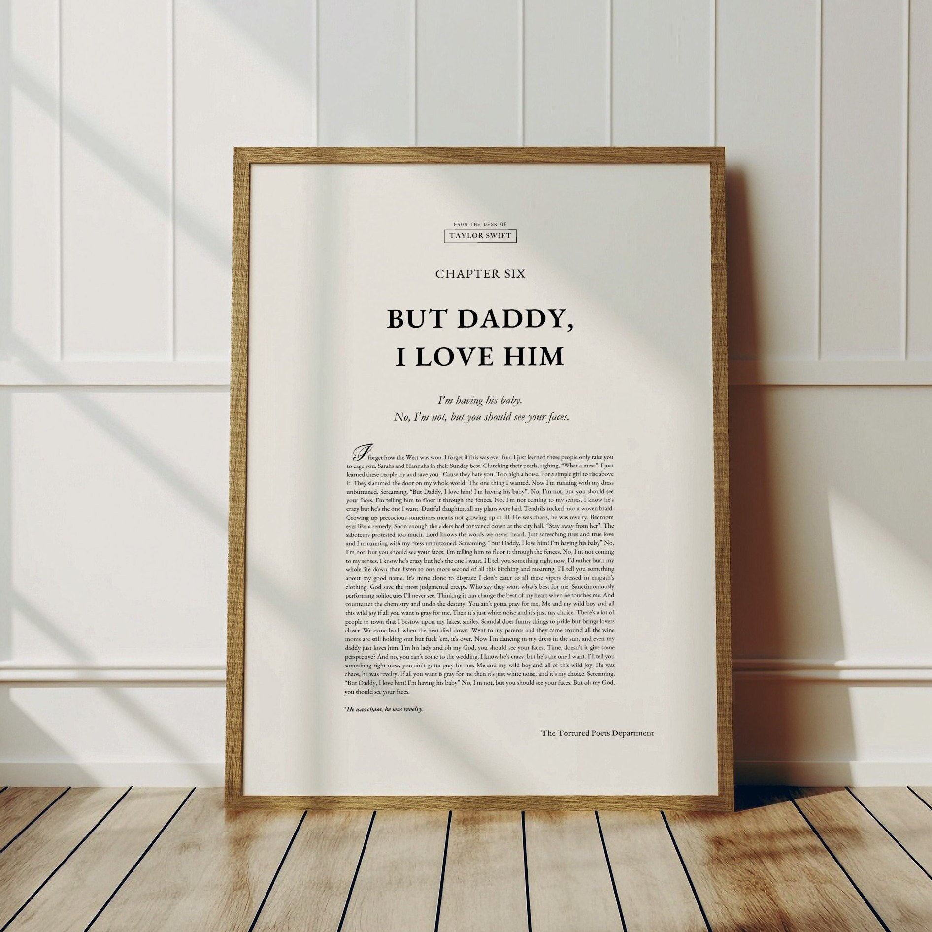 But Daddy I Love Him Lyrics Digital Print Tortured Poets Department by Taylor Swift TTPD