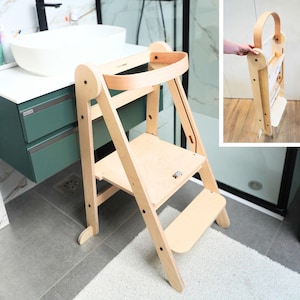 Folding kitchen tower for kids Height adjustable learning tower step stool for toddlers Montessori tower learning Foldable toddler tower