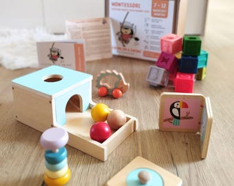 Juego de juguetes Montessori para bebés de 7 a 12 meses, juguetes sensoriales de madera para el desarrollo infantil, juguetes de aprendizaje prácticos, regalo para mamás primerizas, juguetes para recién nacidos.