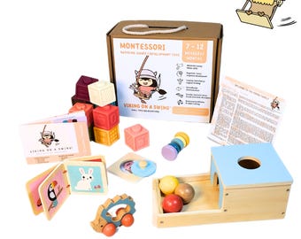 Caja de regalo para bebé de 6 meses, juego de juguetes sensoriales de madera Montessori, juguete de aprendizaje infantil, regalo para nuevos padres, regalo para bebé recién nacido