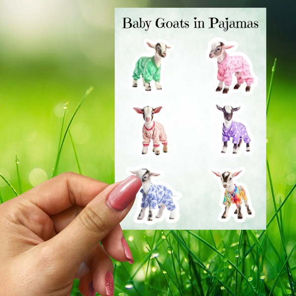 Adorable Set of 6 Baby Goats in Pajamas Stickers, Cute Sticker Pack, Mother's Day, Gift for Mom, Bestie, BFF