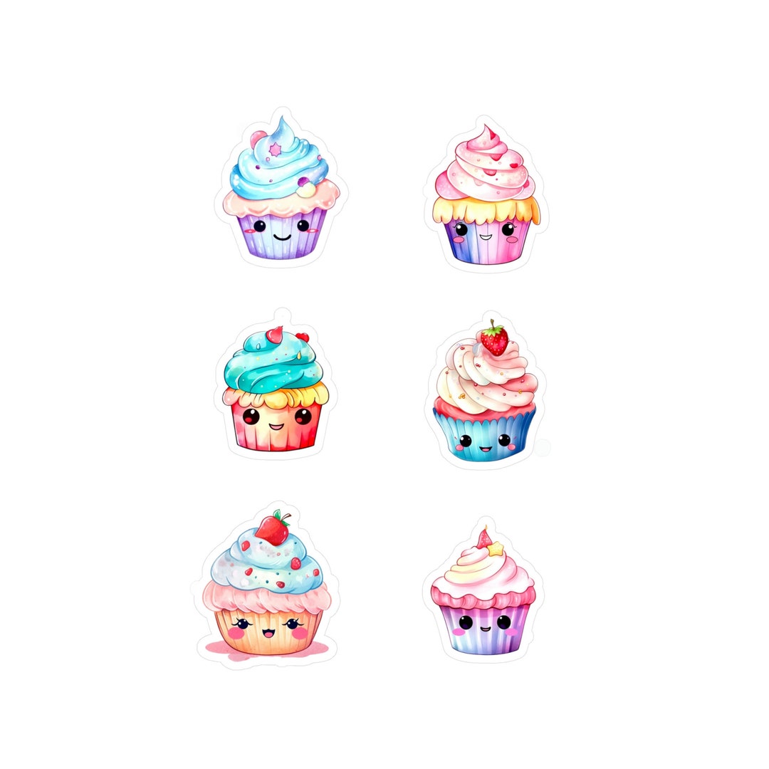 Set of 6 Cartoon Cupcakes Vinyl Kiss-cut Stickers Perfect for - Etsy