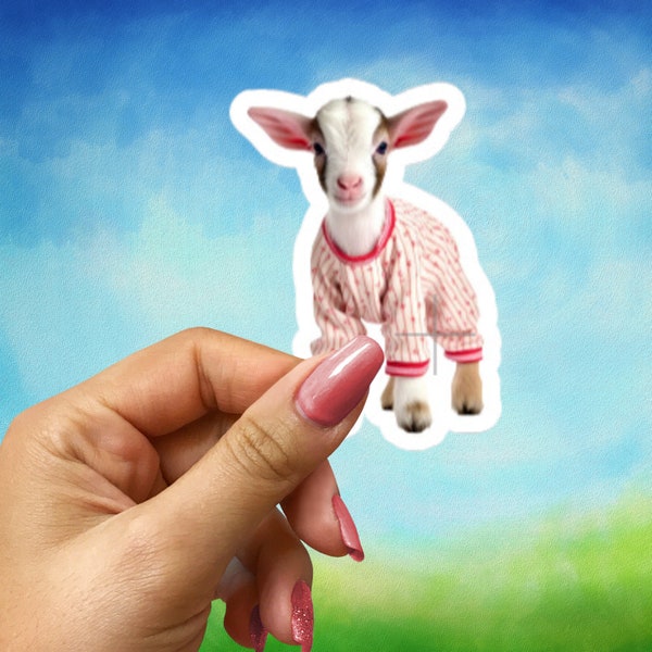 Baby Goat in Pajamas Sticker, Baby Goat Sticker, Mother's Day Gift, Gift for her, Bestie, BFF, Cute Goat Sticker, Springtime Birthday Gift