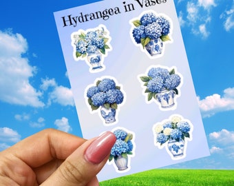 Blue and White Hydrangeas in Blue and White Vases Sticker 6-Pack - Free Shipping
