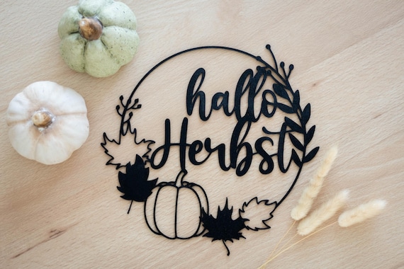 Fensterdeko Herbst Fensterdeko zum Hängen Hallo Herbst 3D-Druck Herbstdeko Türkranz Fensterhänger Fensterbild schwarz Wanddeko Herbst rund