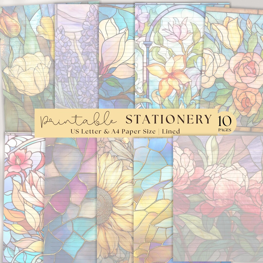 Stained Glass Paper Lined Note Scrapbooking Printable Letter Writing ...