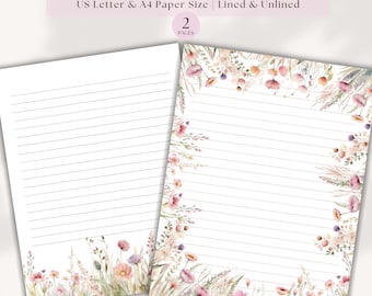 Printable Floral Writing Paper Pretty Wildflower Stationery Lined Letter