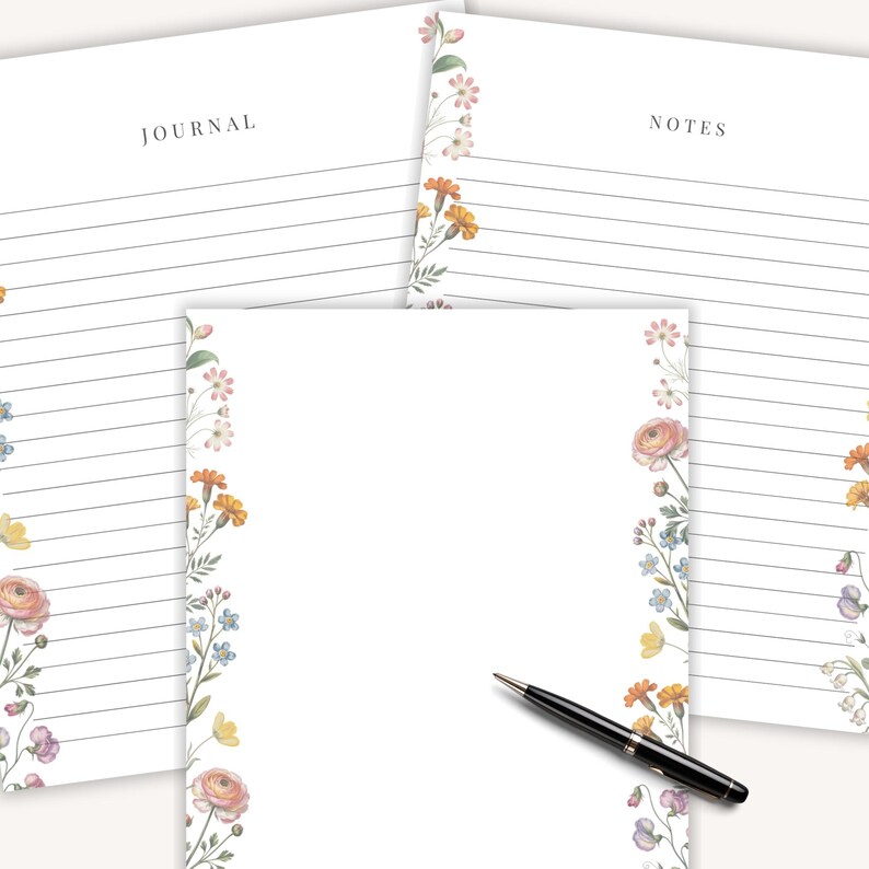 Printable Floral Paper Botanical Writing Paper Lined Journal Page ...