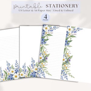 Printable Paper Wildflower Lined Stationery Nature Letter Writing Paper Daisy Watercolor Spring Stationery Journal Printable Floral Paper