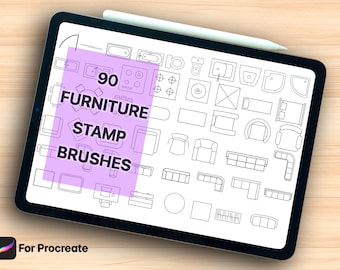 90 Furniture Stamp Brushes for Architectural Plans - Digital Brush Set for Procreate