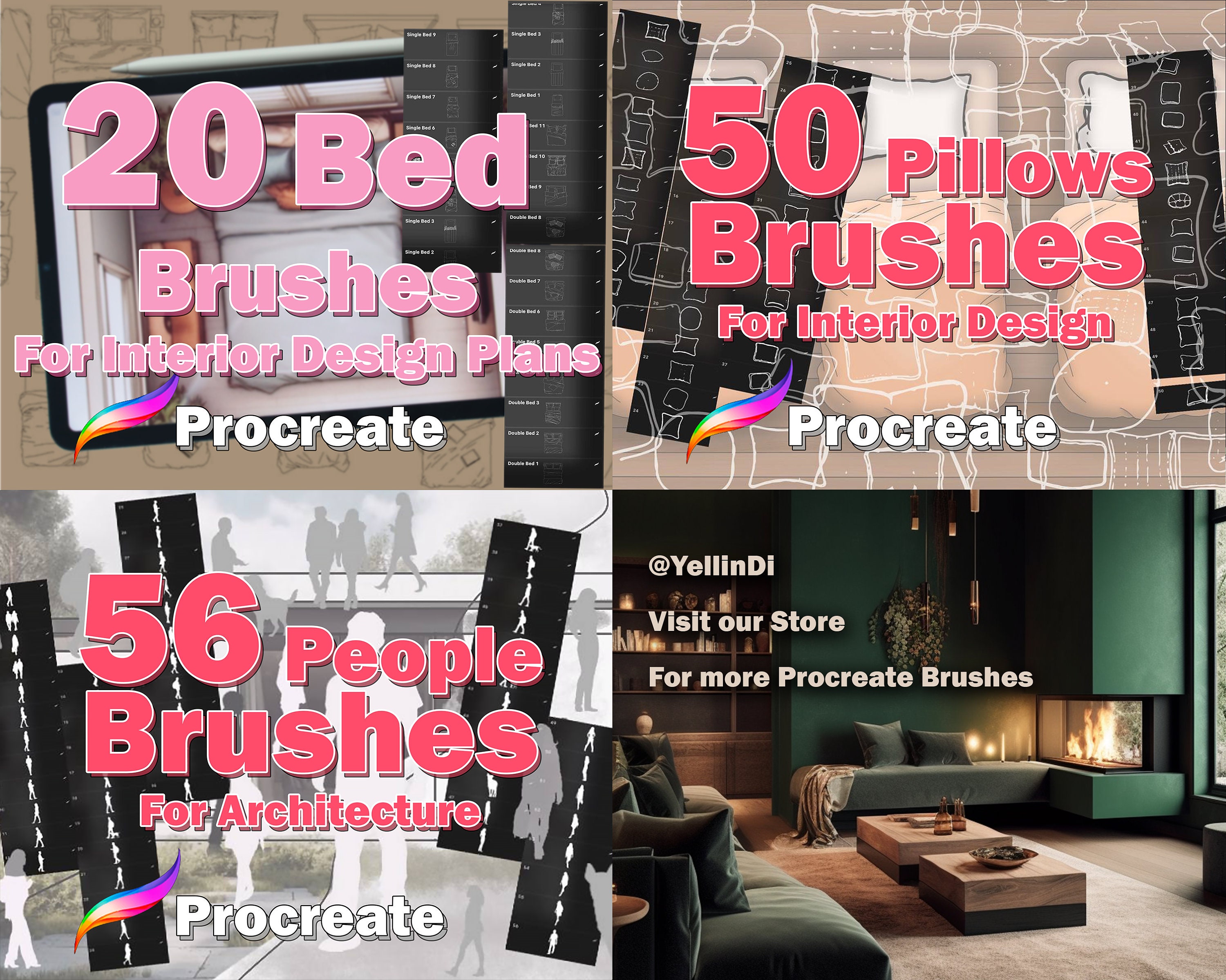 Procreate 50 Pillow Brushes for Interior Design - Digital Brush Set - Etsy