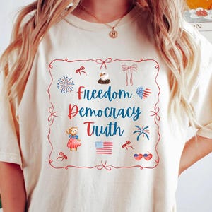 Patriotic Subtle FDT Shirt, Coquette Bow patriotic Tshirt, Independence Day Tee, 4th of July FDT shirt, America Tee, Freedom Democracy Truth