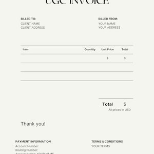 UGC INVOICE TEMPLATE - Etsy