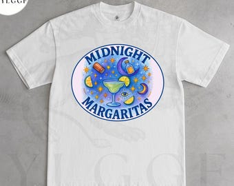 Midnight Margaritas Shirt Funny Drinking Tee Women Men Witchy Party Graphic T-Shirt Cocktail Night Out Gift Summer Tequila Bar Western Style