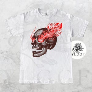 Red Flame Skull T-Shirt Gothic Punk Streetwear Tee Flaming Skull Graphic Shirt Tattoo Horror Shirt for Men & Women