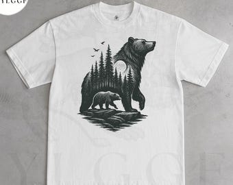 Bear Forest Shirt | Double Bear Silhouette Nature T-Shirt | Camping Hiking Tee | Outdoors Wildlife Graphic Top |Adventure Gift for Men Women